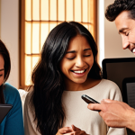 **Prompt:** A diverse group of individuals, representing a target audience, are deeply engaged with a smartphone or tablet screen. The screen displays a heartwarming and authentic brand story, possibly showing a product's meticulous creation process or a personal narrative linked to the brand. Their expressions convey empathy, joy, or deep connection. The scene is bathed in warm, inviting light, emphasizing genuine human emotion and the power of storytelling to build emotional resonance.
