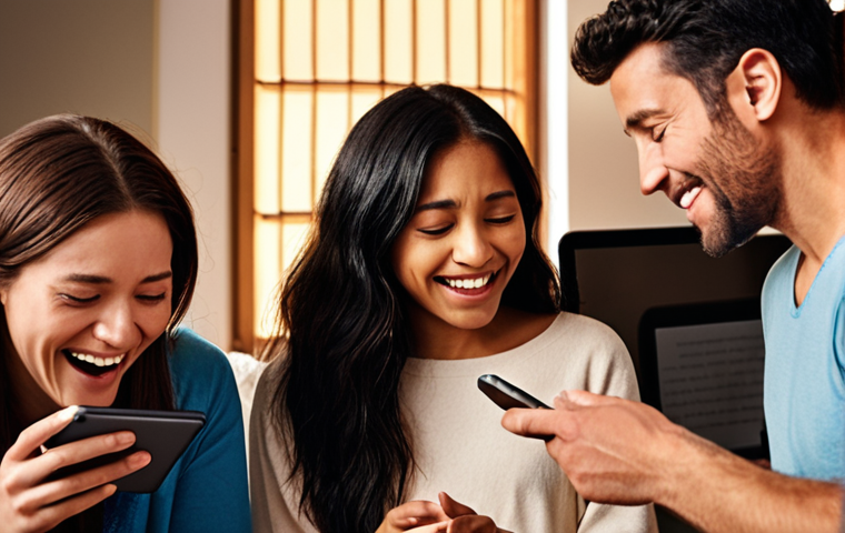 **Prompt:** A diverse group of individuals, representing a target audience, are deeply engaged with a smartphone or tablet screen. The screen displays a heartwarming and authentic brand story, possibly showing a product's meticulous creation process or a personal narrative linked to the brand. Their expressions convey empathy, joy, or deep connection. The scene is bathed in warm, inviting light, emphasizing genuine human emotion and the power of storytelling to build emotional resonance.