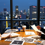 **

"Busy advertising agency office at night. Creative team brainstorming around a table littered with sketches and coffee cups. Agency representative passionately discussing ideas with a designer, both energetic. Tokyo cityscape visible through the window, emphasizing the late hours."

**