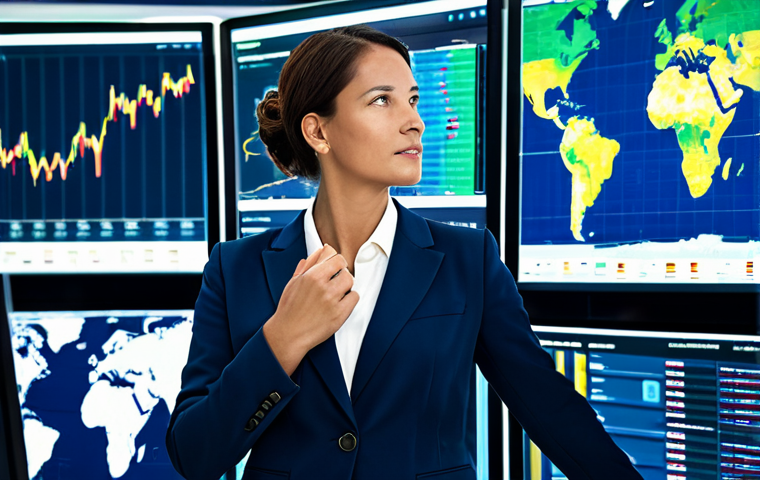 A professional female strategist in a modest, modern business suit stands in a high-tech global advertising command center. Behind her, large digital screens display intricate data visualizations, global market trends, and live campaign performance dashboards. She is focused, interacting with a transparent touchscreen that projects dynamic charts and analytics. The lighting is clean and bright, emphasizing an innovative atmosphere. safe for work, appropriate content, fully clothed, professional dress, perfect anatomy, correct proportions, natural pose, well-formed hands, natural body proportions, professional photography, high resolution.