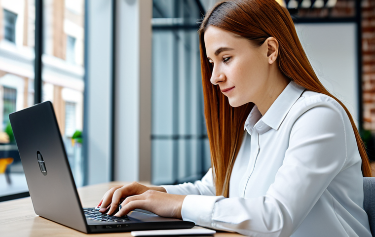 A professional copywriter, fully clothed in a modest, contemporary business outfit, deeply focused and thoughtful as they write creative content on a sleek laptop in a bright, modern co-working space. Their expression conveys a sense of inspired concentration and empathy. The background shows blurred elements of a collaborative office environment. Perfect anatomy, correct proportions, natural pose, well-formed hands, proper finger count, natural body proportions. Professional photography, high quality, safe for work, appropriate content, family-friendly.