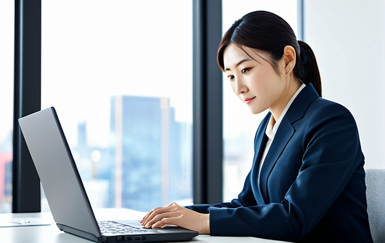 Modern Businesswoman in Office**

A professional Japanese businesswoman in a modest, tailored business suit, sitting confidently at a sleek, modern desk in a bright, contemporary office. She's working on a laptop. The background includes blurred city views. fully clothed, appropriate attire, safe for work, perfect anatomy, natural proportions, professional, family-friendly, well-formed hands, proper finger count.

**