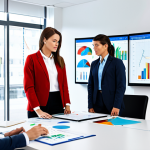 광고홍보사와 통합 디지털 광고 전략 - **Prompt:** Professional marketing team brainstorming digital ad strategy in a modern, bright office...