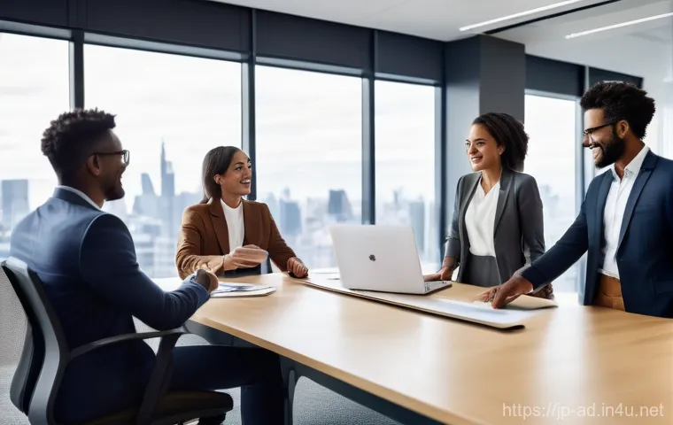 광고홍보사와 광고 트렌드 분석 - **Collaborative Business Strategy Session**
    "A diverse group of five business professionals, com...