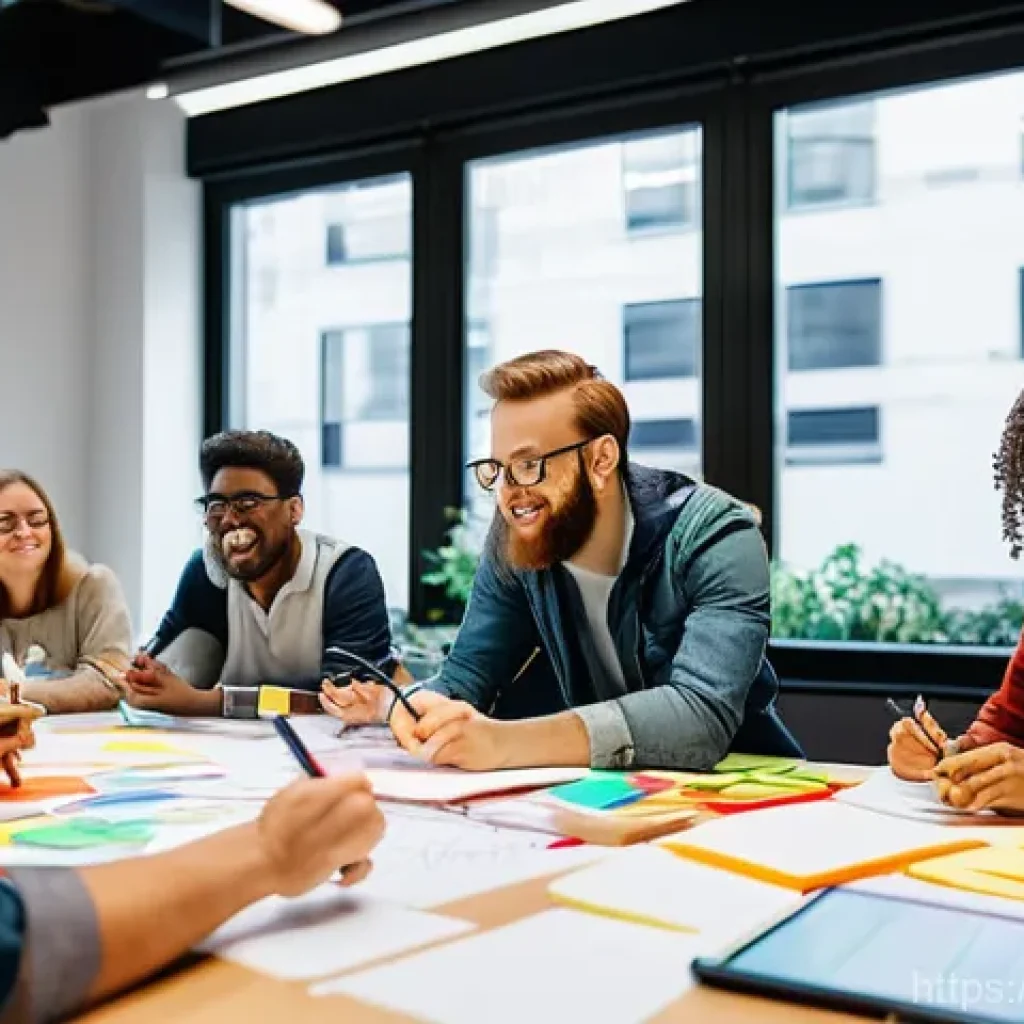 광고홍보사와 광고 아이디어 워크숍 - **Prompt:** A vibrant and dynamic "Idea Workshop" in a modern, open-plan studio space, designed like...