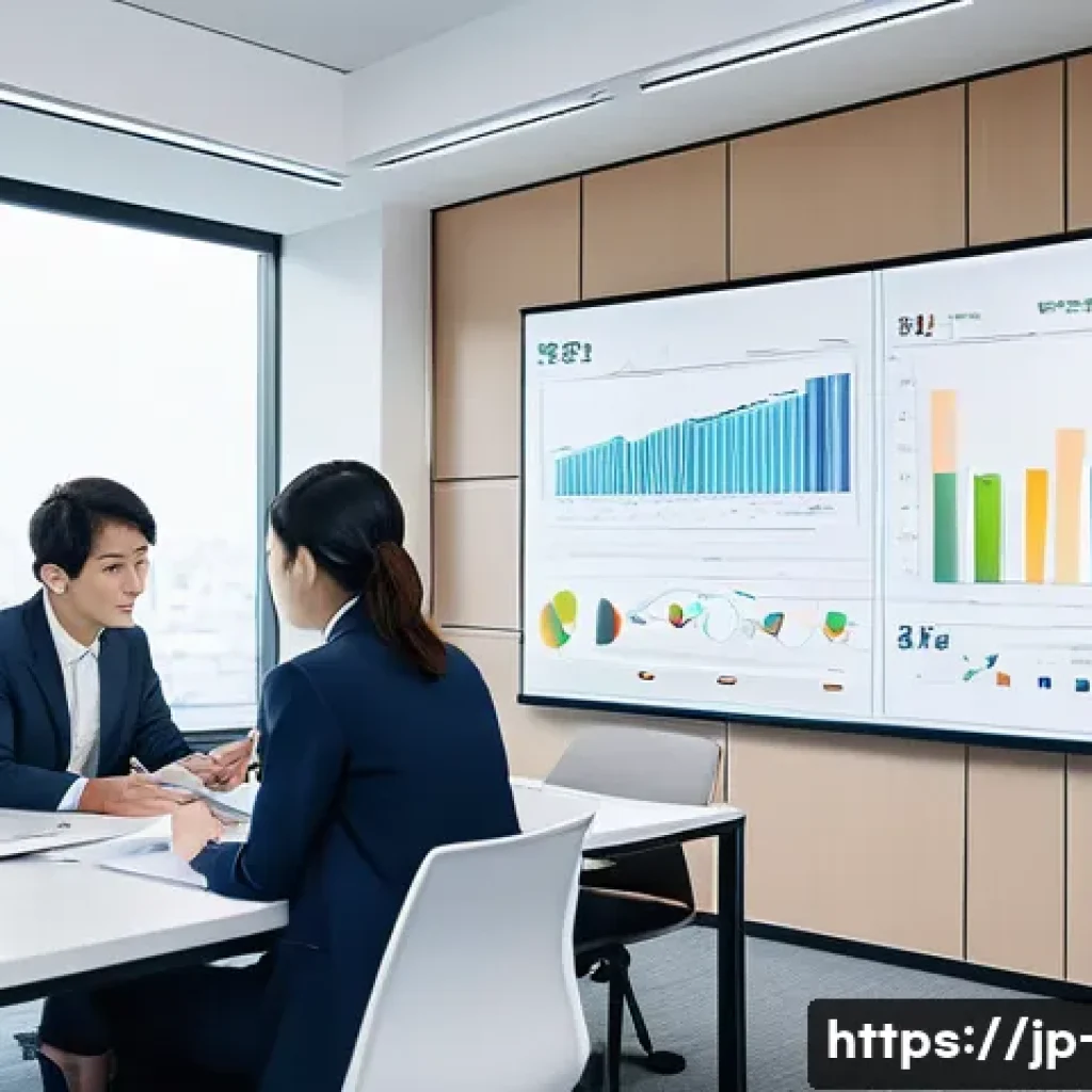 광고홍보사와 광고 콘텐츠 분석 - A modern Japanese office scene showing a diverse marketing team collaborating closely in a bright, s...