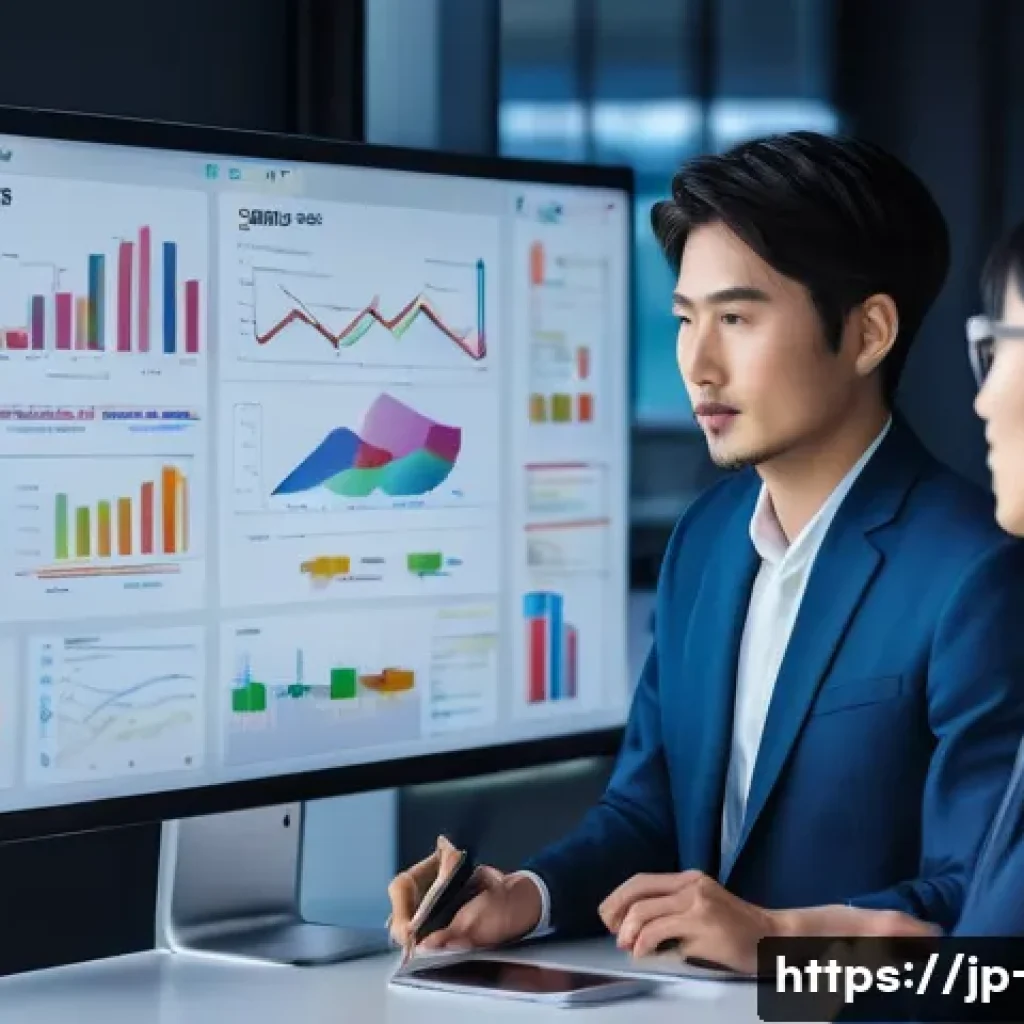 광고홍보 기초 이론 이해하기 - A vibrant digital marketing scene showcasing a modern Japanese office environment where a diverse te...