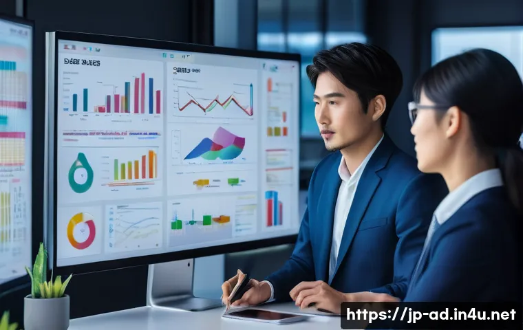 광고홍보 기초 이론 이해하기 - A vibrant digital marketing scene showcasing a modern Japanese office environment where a diverse te...