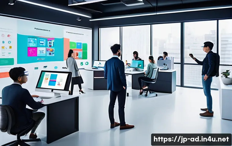 광고홍보사와 광고 크리에이티브 인사이트 - A modern creative advertising team in a bright, stylish office environment, diverse group of young p...