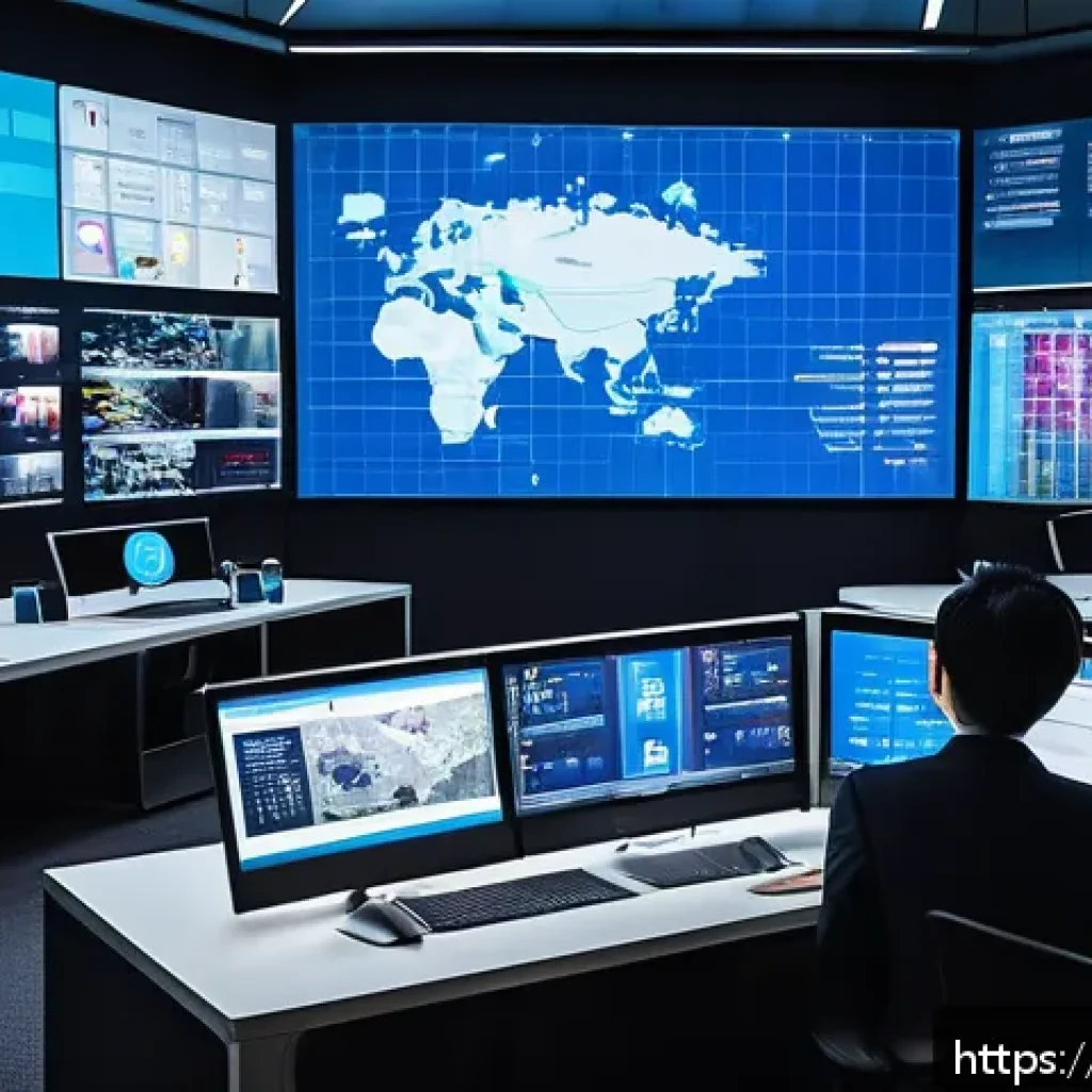 광고홍보사와 혁신적인 미디어 광고 사례 - A futuristic digital marketing control room bustling with activity, featuring large transparent scre...