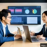 광고홍보사와 광고 클라이언트 유지 방법 - A professional Japanese advertising agency team and a client engaging in a weekly online meeting, bo...