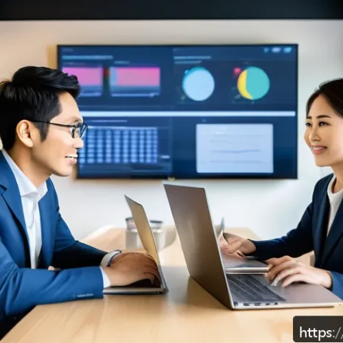 광고홍보사와 광고 클라이언트 유지 방법 - A professional Japanese advertising agency team and a client engaging in a weekly online meeting, bo...