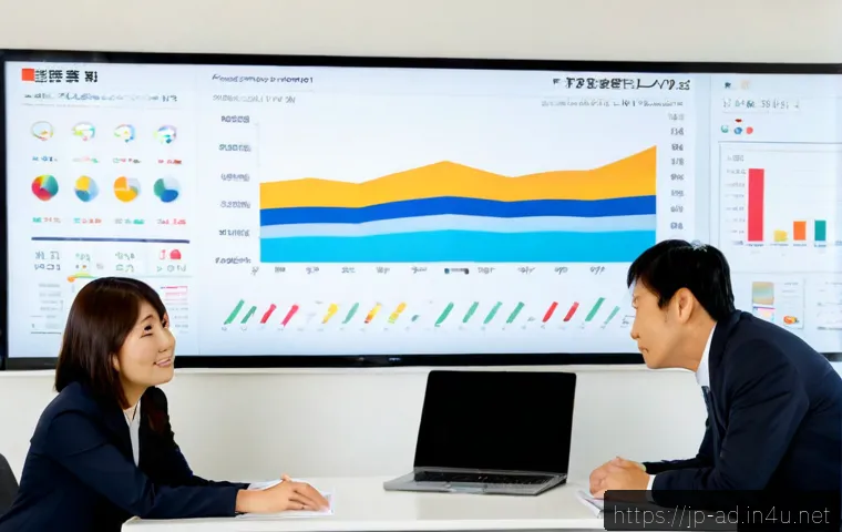 광고홍보사와 브랜드 캠페인 ROI 분석 - Photorealistic Japanese advertising agency meeting, diverse professional team reviewing a brand camp...